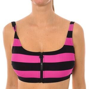 NWT MICHAEL KORS ZIP FRONT BIKINI TOP RUGBY STRIPE SWIM TOP WOMENS Large NWT